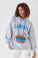 Утеплене худі з принтом та написом Lake city - світло-сірий цвет, M