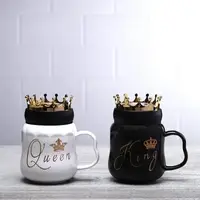 Набор чашек керамических 350 мл Queen&King с крышкой и ложкой 2 штуки