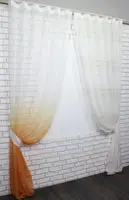 Комплект (2шт. 1,4х2,7м.) декоративних штор з льону и батисту, колір молочний з помаранчевим. Код 006дк 10-389