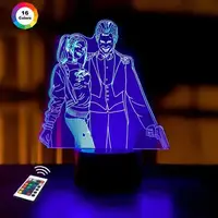 3D ночник "Джокер и Харли Квин" (УВЕЛИЧЕННОЕ ИЗОБРАЖЕНИЕ) подарочная упаковка + 16 цветов + пульт ДУ 3DTOYSLAM