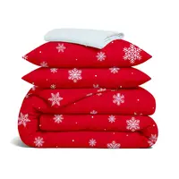 Семейный комплект фланель с простыней на резинке SNOWFLAKES CRANBERRY CS4