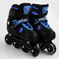 Роликовые коньки "Best Roller". Размер 31-34. светящиеся PU колёса. Black and Blue (105393)