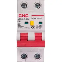 Дифференциальный автоматический выключатель CNC YCB9LE-80M 2P C25 6000A 30mA 230V