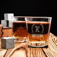Стакан для виски именной "Юбилейный", Деревянная подарочная коробка с гравировкой