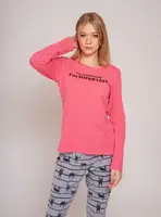 Пижама женская свободные штаны и джемпер длинный рукав из хлопка Vivioji Розовый XL (12313)