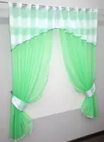 Кухонний комплект, (300х170см.) шторки з ламбрекеном і підхватами. Колір м'ятний з білим. Код 084к 52-0449