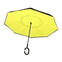Жіночий парасольку навпаки Lesko Up-Brella Жовтий вітрозахисний з подвійним куполом від дощу вітру