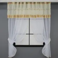 Кухонные шторы (270х170см.) с ламбрекеном, на карниз 1-1,5м. Цвет белый с бежевым. Код 084к 52-0833
