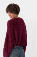 Коротка в'язана кофта зі штучного меху - бордо колір, ONE SIZE