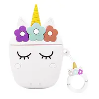 Чохол для AirPods 2/1 series - Unicorn (Єдиноріг) + кільце, силіконовий, Білий