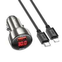 Адаптер автомобильный HOCO Type-C to Lightning cable Leader dual-port car charger with digital display set Z50 |1USB/1Type-C, 48W/3A, PD/QC|