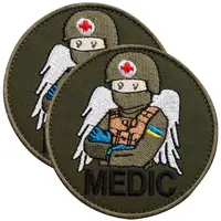Набор шевронов 2 шт на липучке MEDIC хаки 7,5х7,5 см, вышитый патч шеврон нашивка медика, медицинский, медик