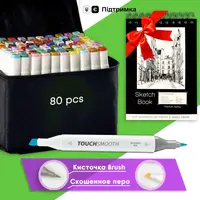 Маркеры двусторонние Touch с кисточкой 80 цветов + альбом А4 50 л для рисования и скечтей набор фломастеров