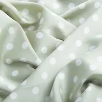 Тканина плательна атлас шелк Горошек білий на оливі