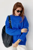 В'язаний жіночий джемпер oversize - синій цвет, ONE SIZE