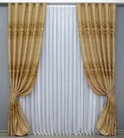 Штори (2шт.1,5х2,75м.) з льону. Колір золотистий. Код 1331ш 33-0182