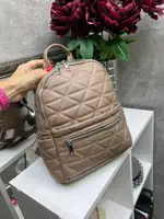 Беж - молодежный стеганый рюкзак на молнии с дополнительными карманами (0449)