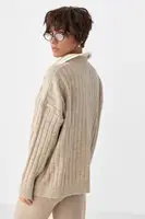 В'язана кофта-поло в широкий рубчик - бежевий колір, ONE SIZE