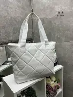 Белая стильная стеганная сумка-шопер из экокожи в хорошем качестве 1513