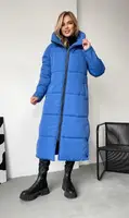 Пальто женское зимнее длинное синее П980