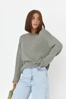 В'язаний джемпер із необробленими краями - хакі цвет, ONE SIZE