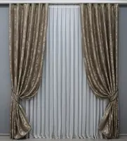 Штори (2шт. 1х2,7м.) із тканини жакард, колекція "Лілія". Колір какао. Код 1528ш 31-700