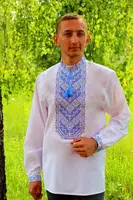 Мужская вышиванка Николай с голубой вышивкой 60