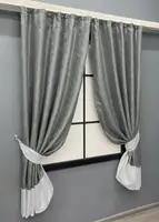 Комплект (2шт. 1,4х1,7м.) коротких штор з жакарду. Колір графітовий з білим. Код 033дк 12-0121