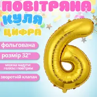 Воздушный шар в виде цифры 6 золотой,32 дюйма, фольгированый, праздничный для дня рождения, годовщин юбилеев