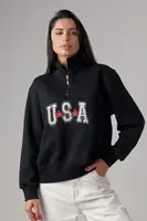 Світшот з коміром на блискавці та вишивкою USA - чорний цвет, L