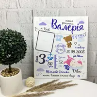Цветная детская метрика из дерева для девочки