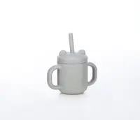 Силіконова чашка дитяча FreeOn з ручками і соломинкою, grey