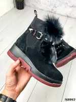 Зимові черевики жіночі на танкетці Allshoes  ⁇  Чорні черевички з натуральної замші з опушкою  ⁇  Відео огляд