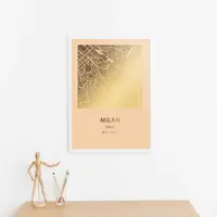 Постер "Милан / Milano" фольгированный А3, Бежевый-золотой, А3, английский