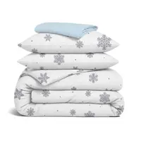 Семейный комплект фланель с простыней на резинке SNOWFLAKES SILVER CS7