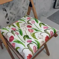 Подушка на стул с завязками, садовый текстиль Тюльпаны 40x40x4 см
