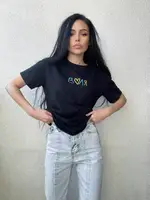 Женская футболка oversize с патриотической символикой Воля черная,патриотические футболки с символикой Украины