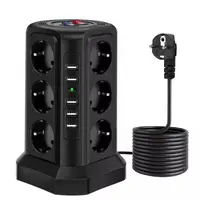 Подовжувач переноска мережева на 12 розеток з 5 USB довжина 1.8м, в кольорі чорний