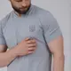 Футболка серая мужская с V-вырезом "Тризуб" темно-серая вышивка XXL