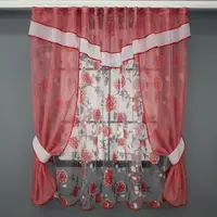 Кухонный комплект (270х170см.) шторки с тюлью и ламбрекеном. Цвет красный с белым. Код 081к 52-0638