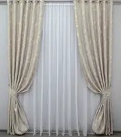 Комплект (2шт. 1х2.7м.) готових штор із тканини льон рогожка, колекція "Корона Марія" Колір світло-сірий. Код 669ш 31-118