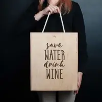 Коробка для вина на три бутылки "Save water drink wine", английский