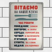 Табличка металлическая Вітаємо на нашій кухні 26х18,5 см (MET_20J077_SER)