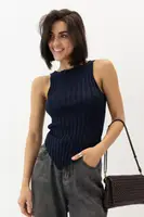 В'язана майка з асиметричним низом - синій цвет, ONE SIZE