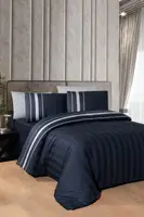 Семейное Турецкое Постельное Белье First Choice Artwel Navy Blue Делюкс Сатин 160х220см (2 шт)