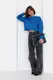 Короткий в'язаний джемпер oversize - синій цвет, S
