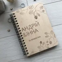 Весільний дерев'яний альбом для фото і побажань на пружині