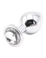 Металлическая анальная пробка Silver white crystal, размер М