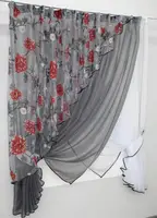Кухонний комплект (300х170см.), шторки з підв'язками "Дует". Колір графітовий з червоним. Код 063к 52-0084