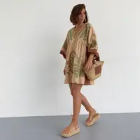 Жіноча лляна сукня Moderika Легенда кавова з вишивкою гладдю M
